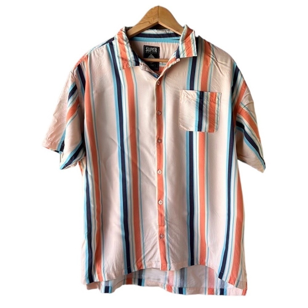 SUPER MASSIVE Peach Striped Button Down Top Size XL